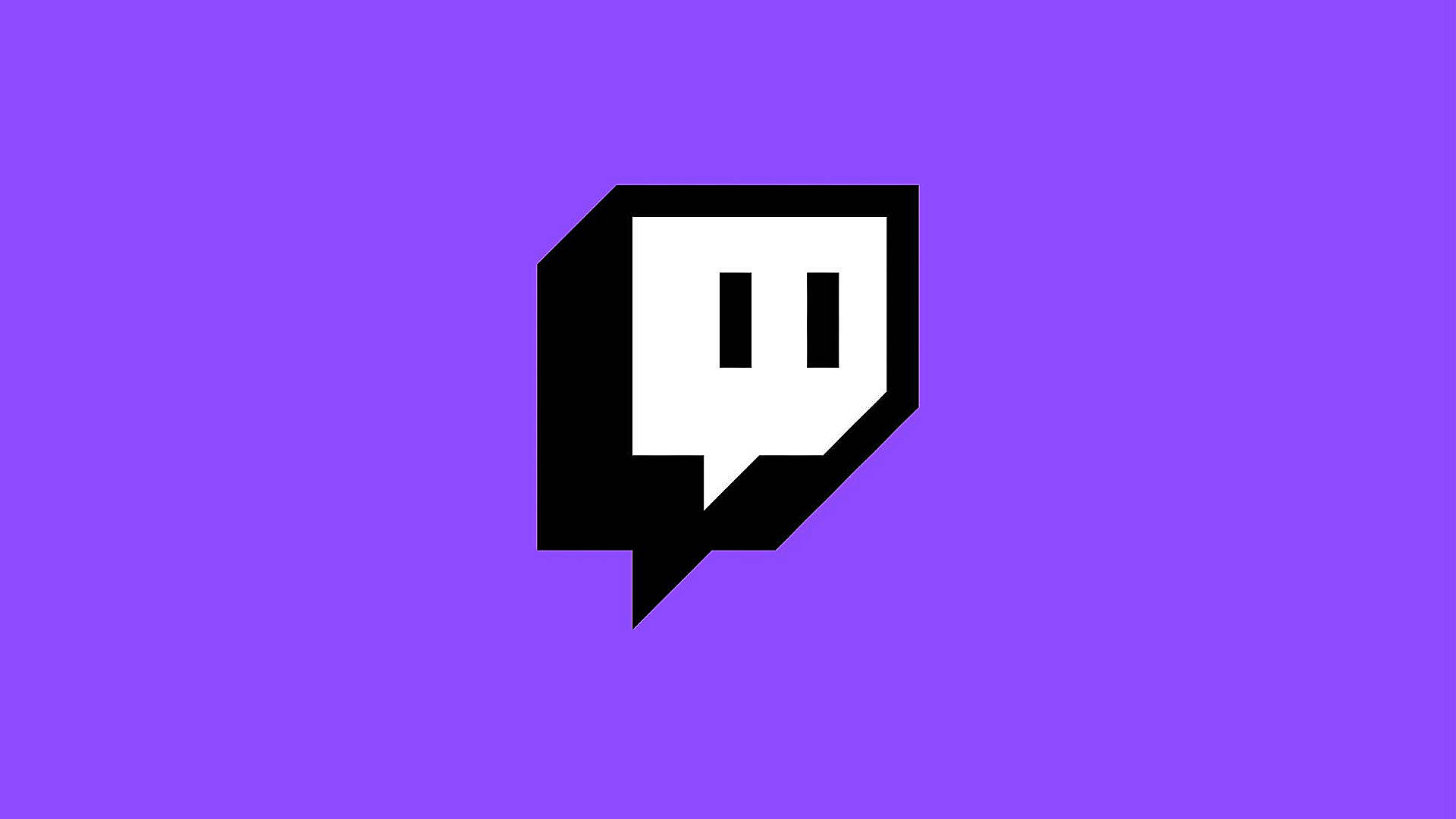 Twitch 標誌圖標紫色背景 壁紙 — 一個大膽的黑白 Twitch 標誌，居中放置在純色鮮豔紫色背景上。
