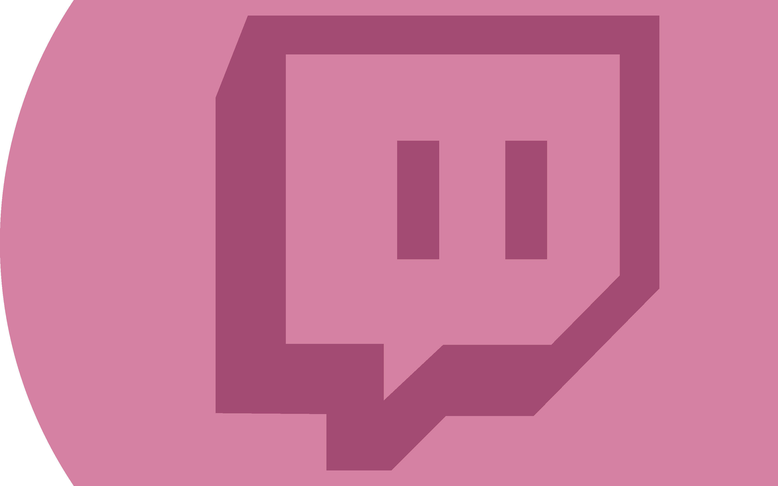 Twitch 粉紅色標誌 壁紙 — 一個簡約的紫色 Twitch 標誌，居中放置在純粉紅色背景上，帶有柔和漸變邊緣。