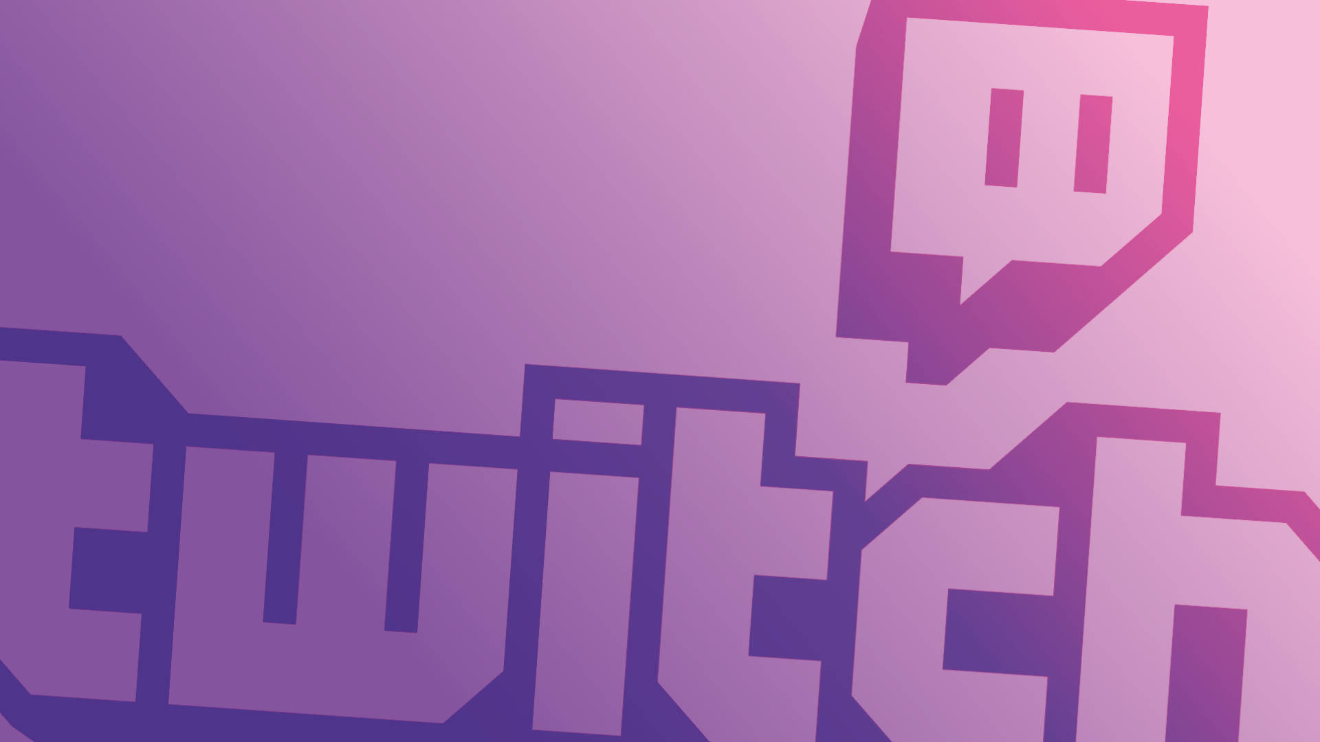 Twitch 紫色桌面藝術 壁紙 — Twitch 標誌以鮮豔紫色漸變和對話氣泡圖標，襯托柔和粉紅到紫色背景。