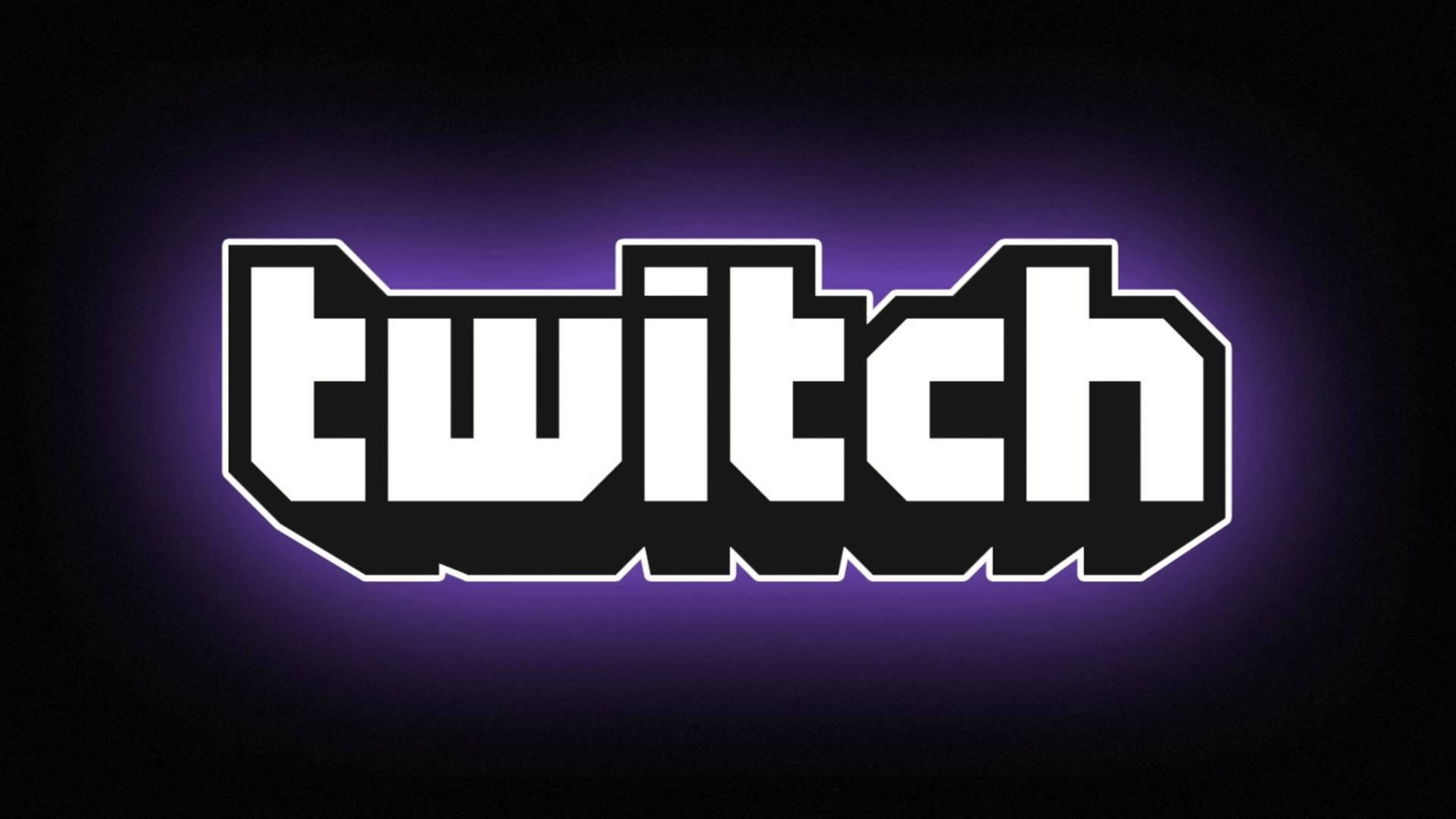 Twitch 黑影藝術字 壁紙 — Twitch 標誌在深色背景上散發出充滿活力的紫色霓虹光暈。