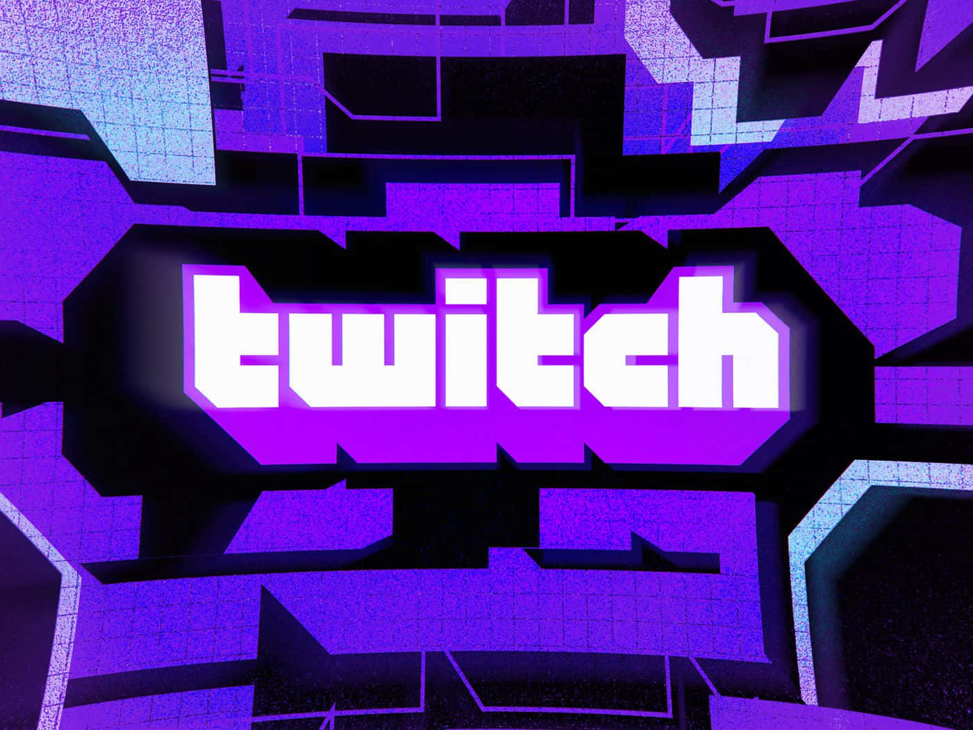 白色 Twitch 標誌在數位網格背景上帶有紫色發光邊緣。