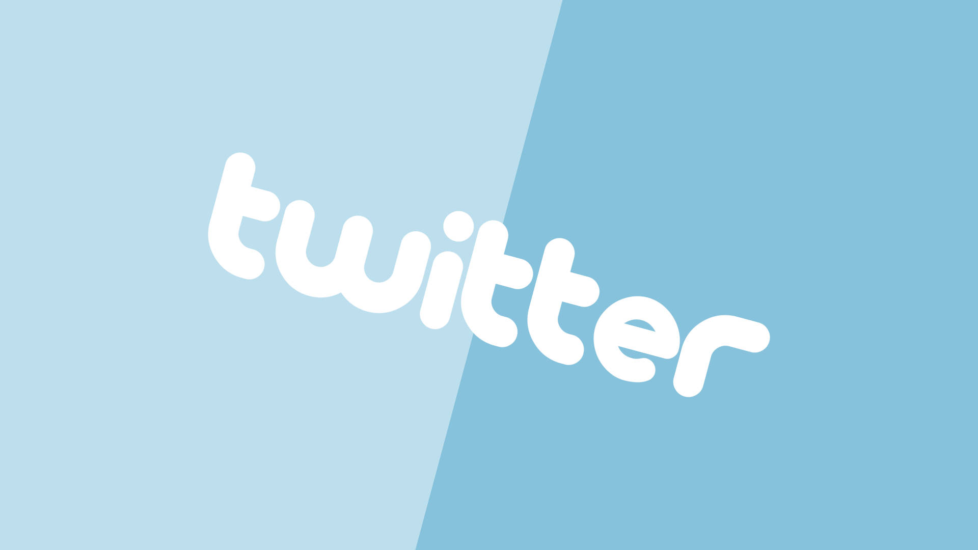 Twitter 文字標誌 壁紙 — 白色小寫字母的Twitter標誌，對角線分割在雙色調藍色背景上。