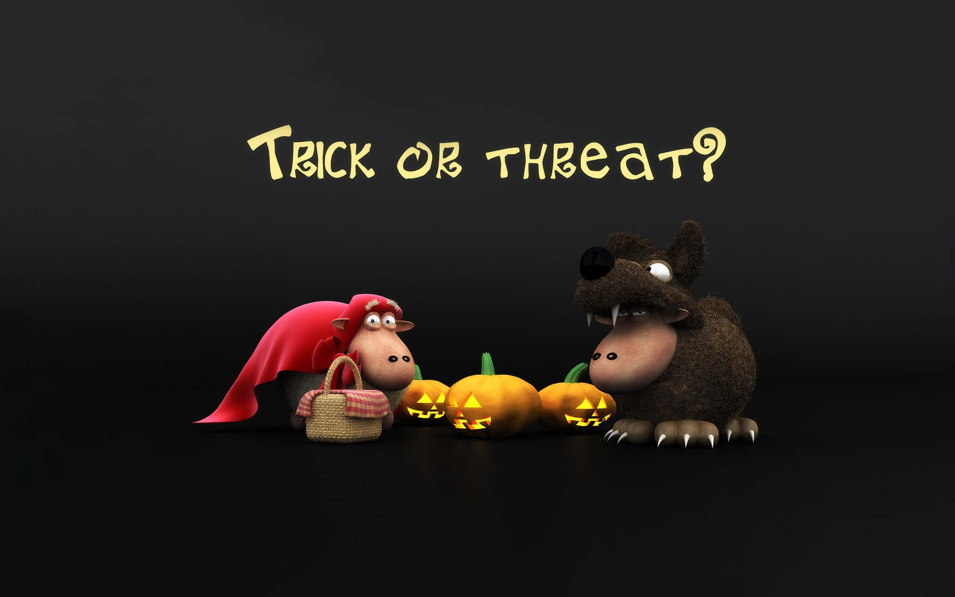 兩隻卡通動物穿著萬聖節服裝，帶有南瓜和文字Trick or Threat?
