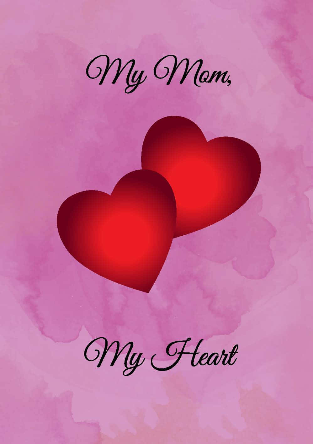 粉紅色水彩背景上兩顆紅色心形，帶有「My Mom, My Heart」文字 — 粉紅色心形動圖 壁紙