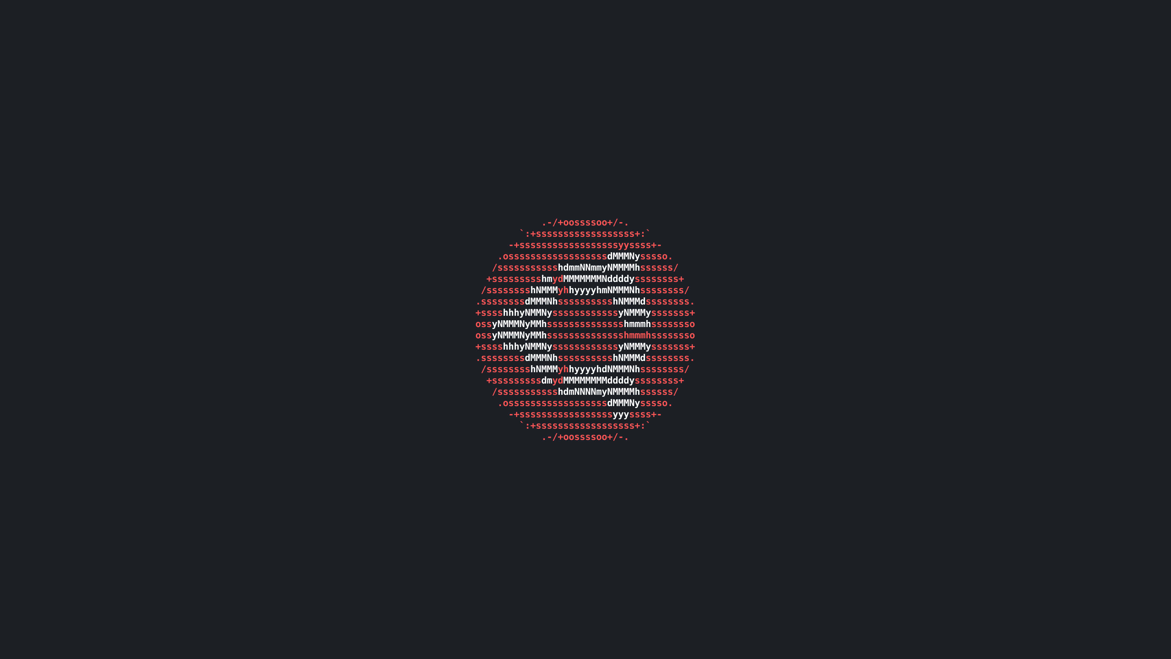 Ubuntu 預設桌面壁紙 壁紙 — 在深色背景上由故障文字字符形成的發光紅色圓形圖案。