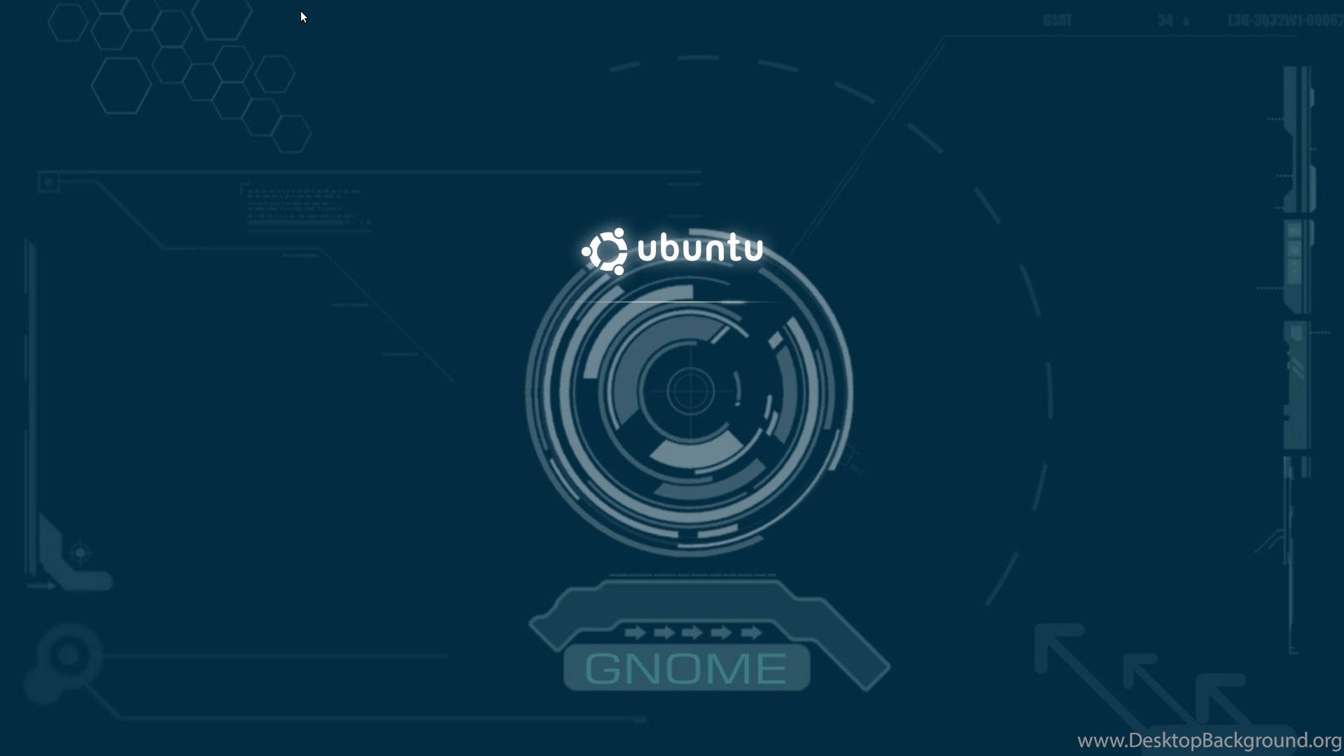 Ubuntu GNOME登入畫面，帶有未來感藍色數位介面元素。