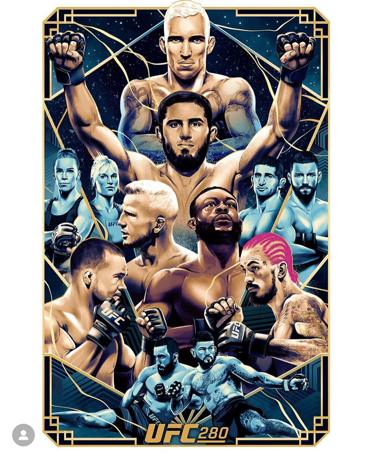 UFC 280 宣傳海報，拳手以戰鬥姿勢站在星空背景前。