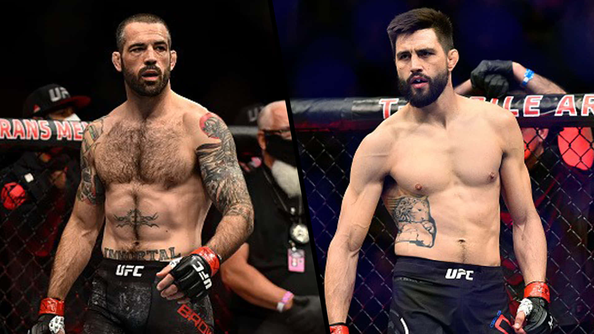 兩名MMA拳手在UFC比賽中於八角籠內對戰。