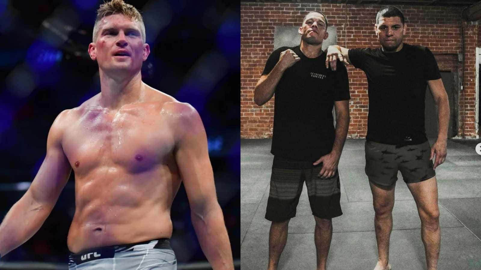 兩名男性MMA拳手，一個在擂台，一個在健身房與朋友擺姿勢。