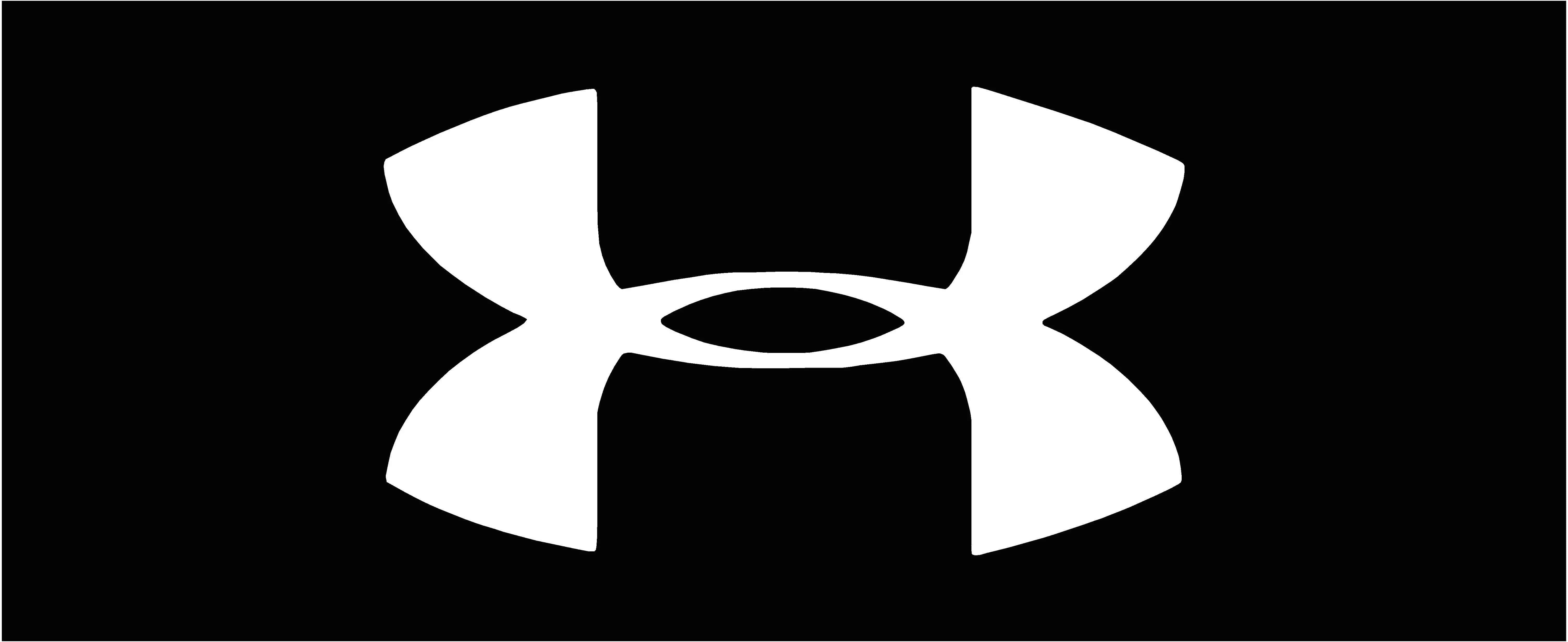 穿上Under Armour，展現最佳狀態 壁紙 — 一個鮮明的白色Under Armour標誌，居中在純黑色背景上。