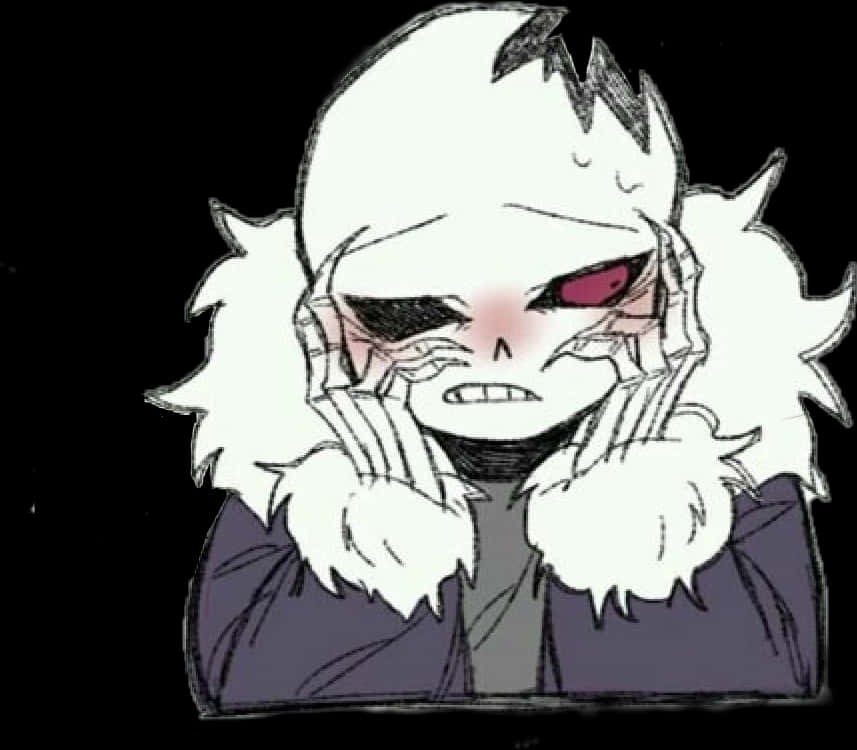 憤怒的 Undertale 角色 Sans 藝術 壁紙 — 一個痛苦嘅動漫角色，白色刺蝟頭同紅色眼睛，用雙手遮住塊面，背景係黑色。