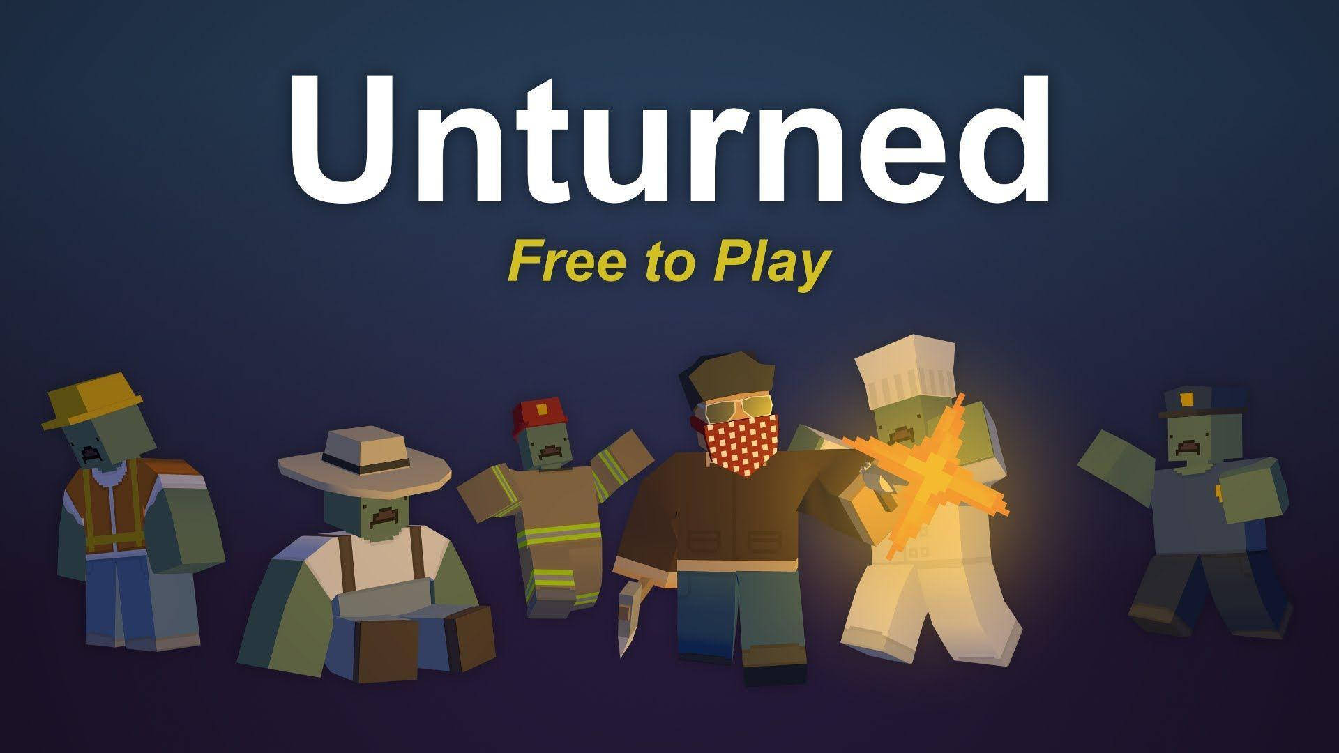 來自遊戲 Unturned 的五個風格化殭屍角色，帶有「Free to Play」文字。