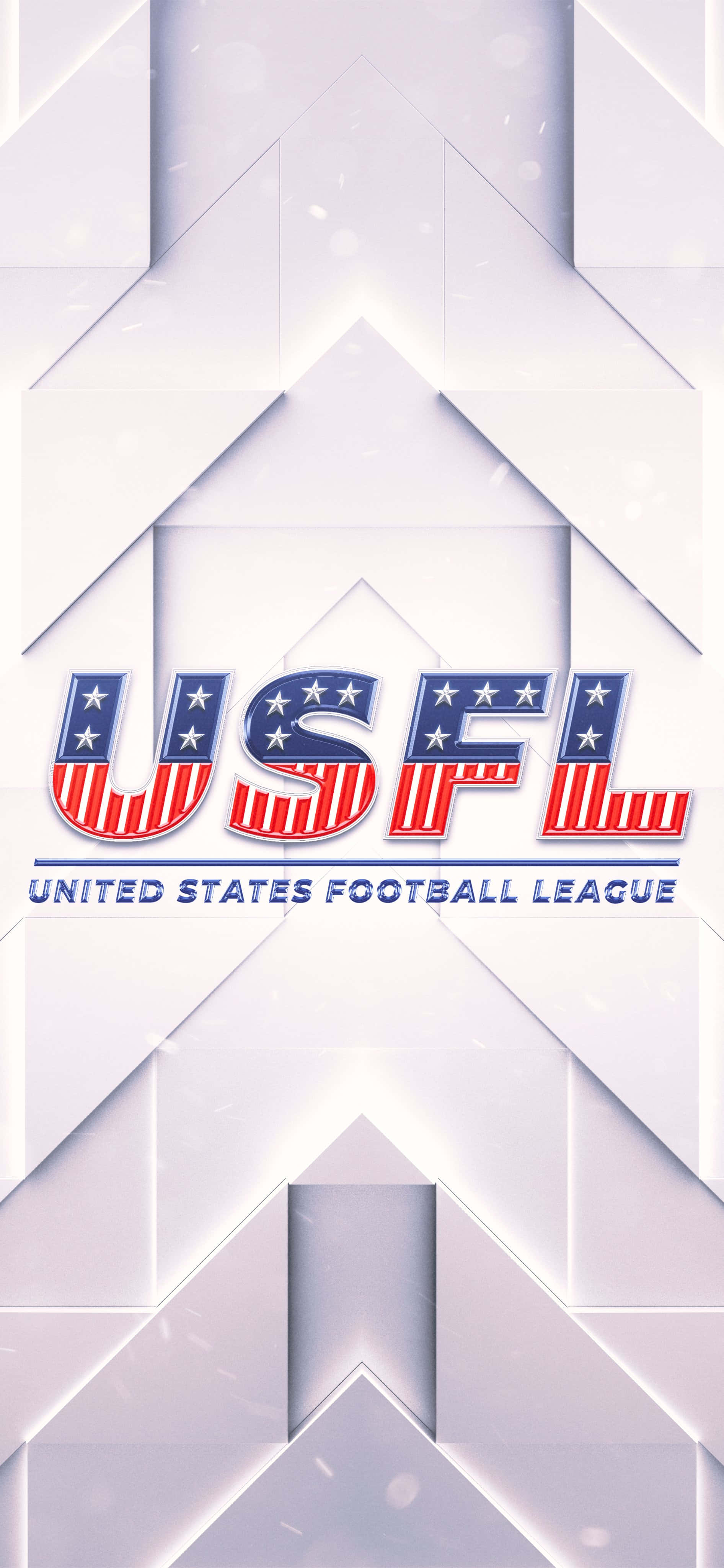 Usfl 桌布 壁紙 — USFL 標誌，帶有星星和條紋，置於幾何白色背景上，帶有發光效果。