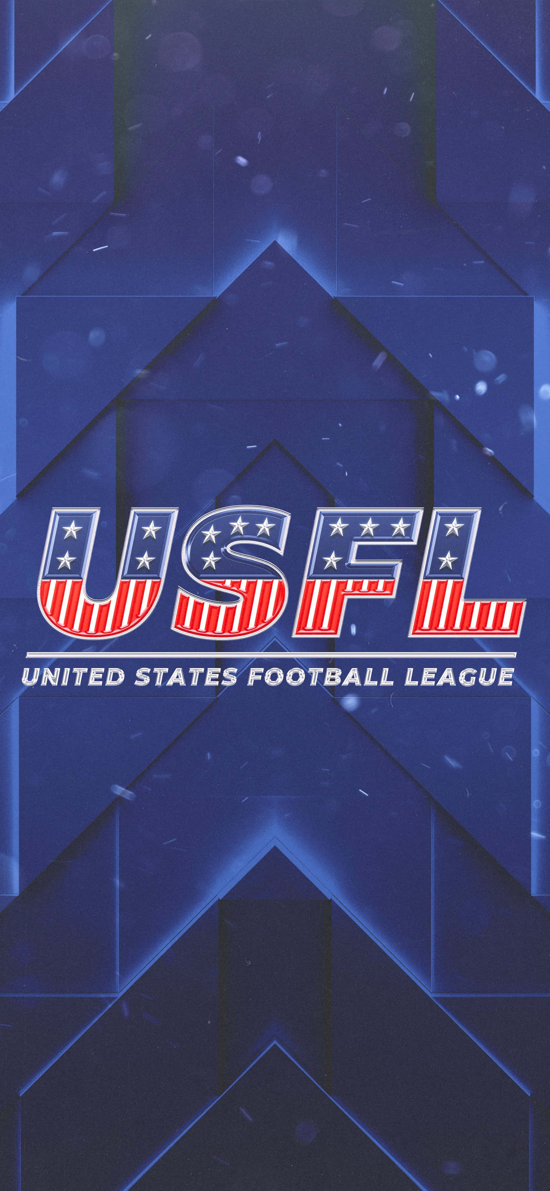 Usfl 桌布 壁紙 — USFL 標誌以紅、白、藍星條紋設計，置於深藍色幾何背景上，並帶有發光箭頭。
