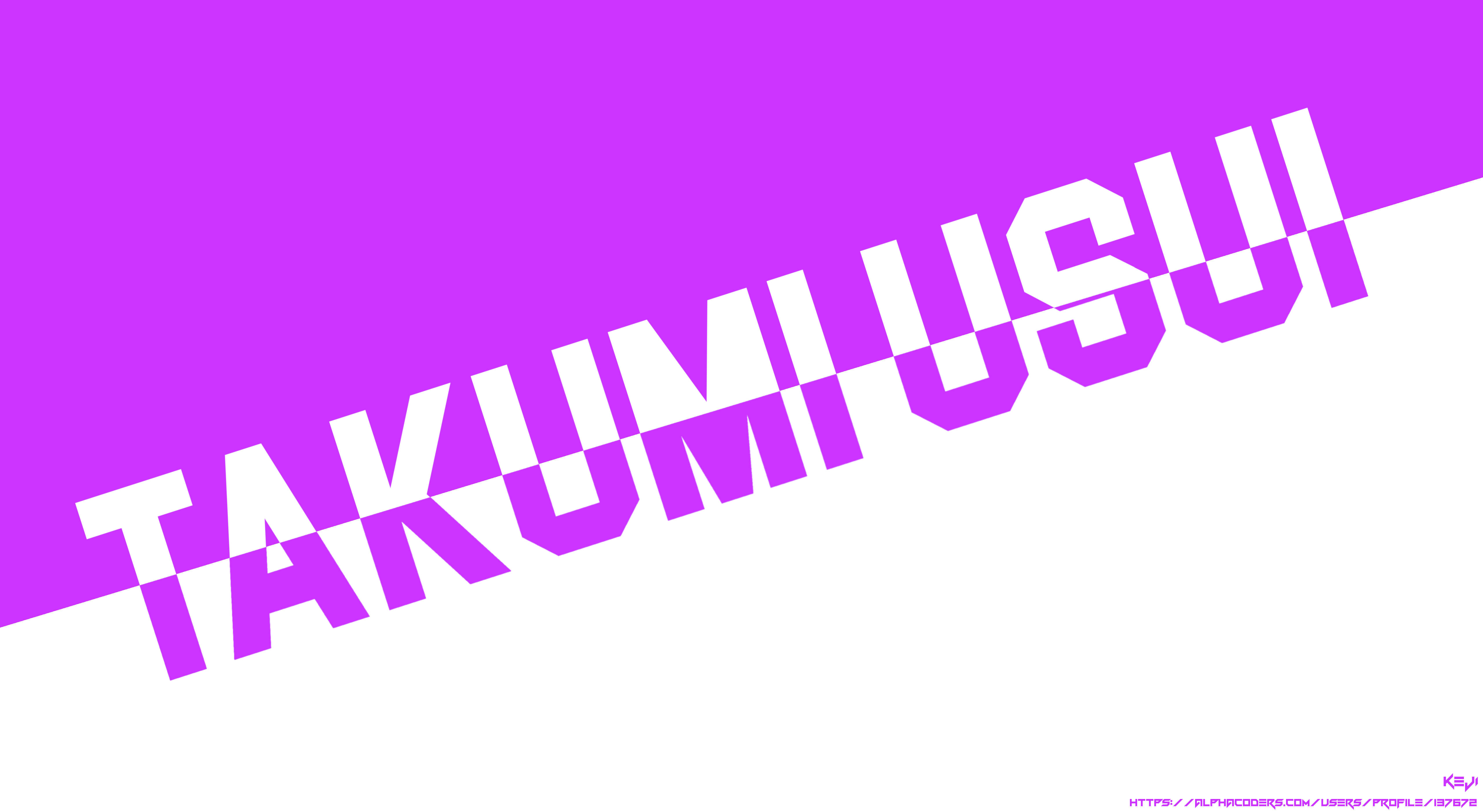 學生會長是女僕 Usui Takumi 壁紙 — 大膽的白色文字斜向閱讀TAKUMI USUI，背景為充滿活力的紫色和白色分割背景。