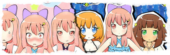 五個帶有蝴蝶結和星星配飾的動漫女孩站成一排。