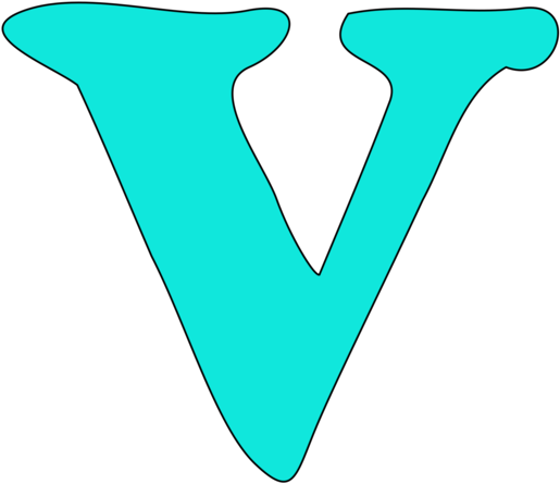 風格化青色字母 V 壁紙 — 一個大膽的綠松色字母V在純黑色背景上脫穎而出，邊緣光滑圓潤。