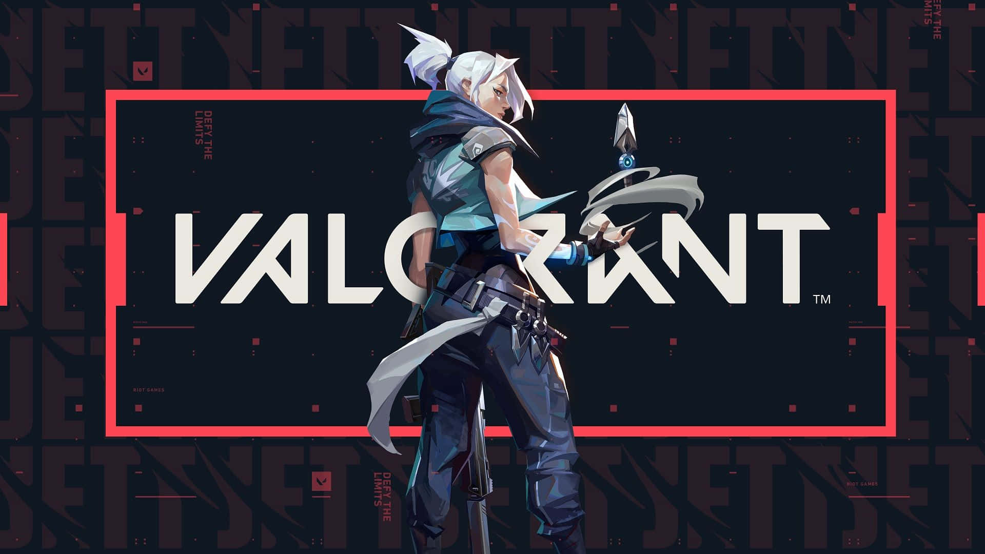 Valorant遊戲角色穿著未來裝備手持武器。