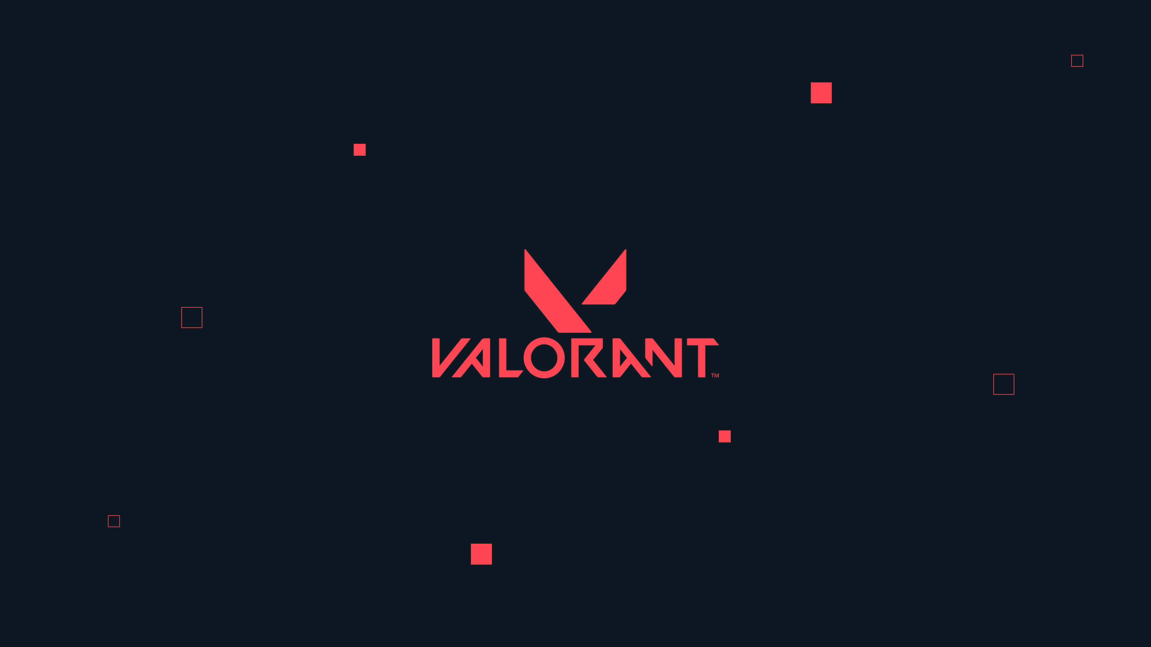 Join the ranks of the international Valorant squad! 壁紙 — Valorant 標誌以粗體紅色居中顯示，背景為深海軍藍色，散落著紅色方塊。