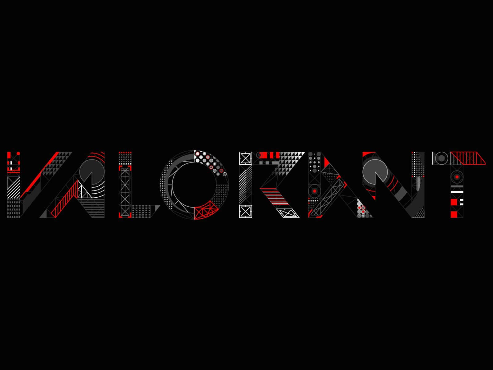 遊戲標誌「VALORANT」採用風格化的幾何字體，並帶有紅色、黑色和灰色點綴。