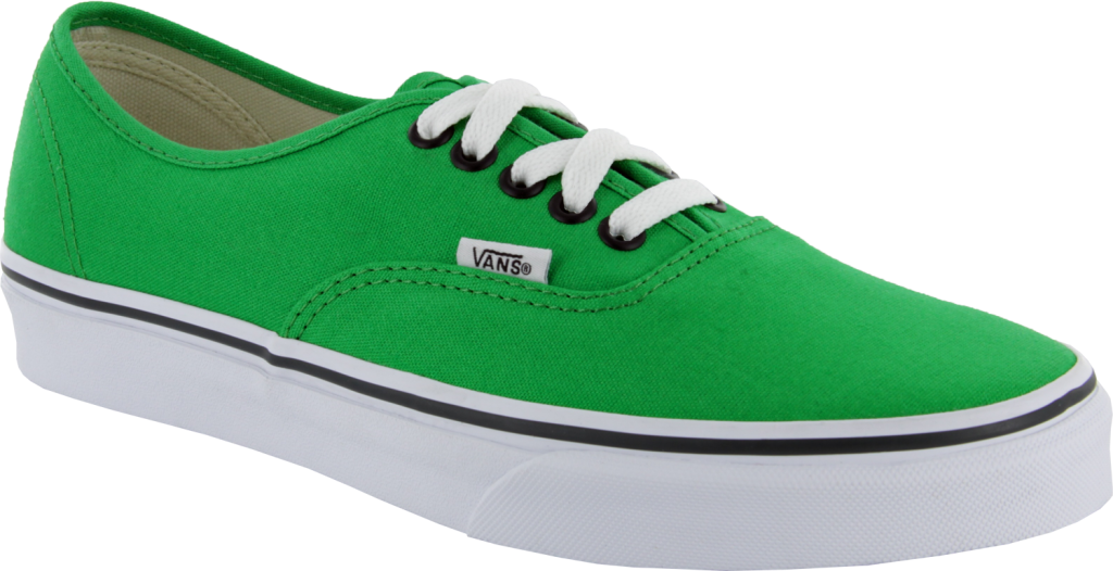 綠色Vans Authentic運動鞋 壁紙 — 一雙亮綠色Vans運動鞋，白色鞋帶和鞋底，黑色背景。
