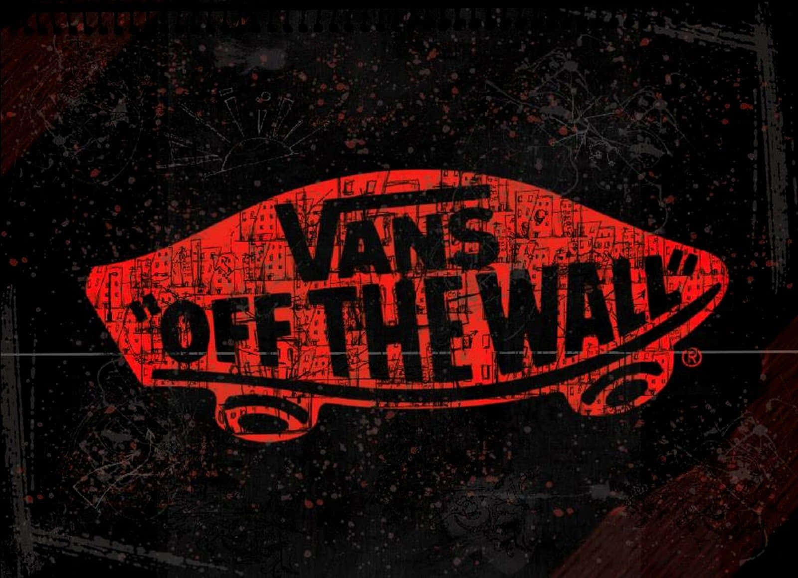 Vans 標誌 壁紙 — 一個大膽的紅色Vans Off The Wall標誌，在粗糙的黑色背景上濺滿油漆。