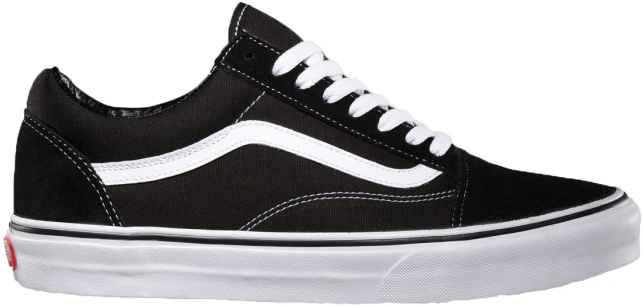 經典黑色Vans運動鞋 壁紙 — 經典黑色Vans Old Skool運動鞋，配有白色鞋帶和標誌性側條紋，背景為清晰透明。