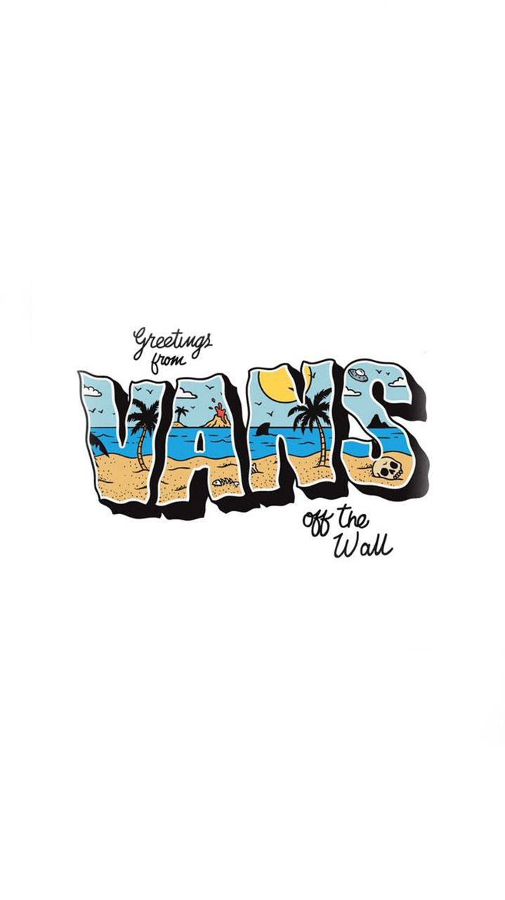 每個字母內有海灘場景的 Vans 標誌