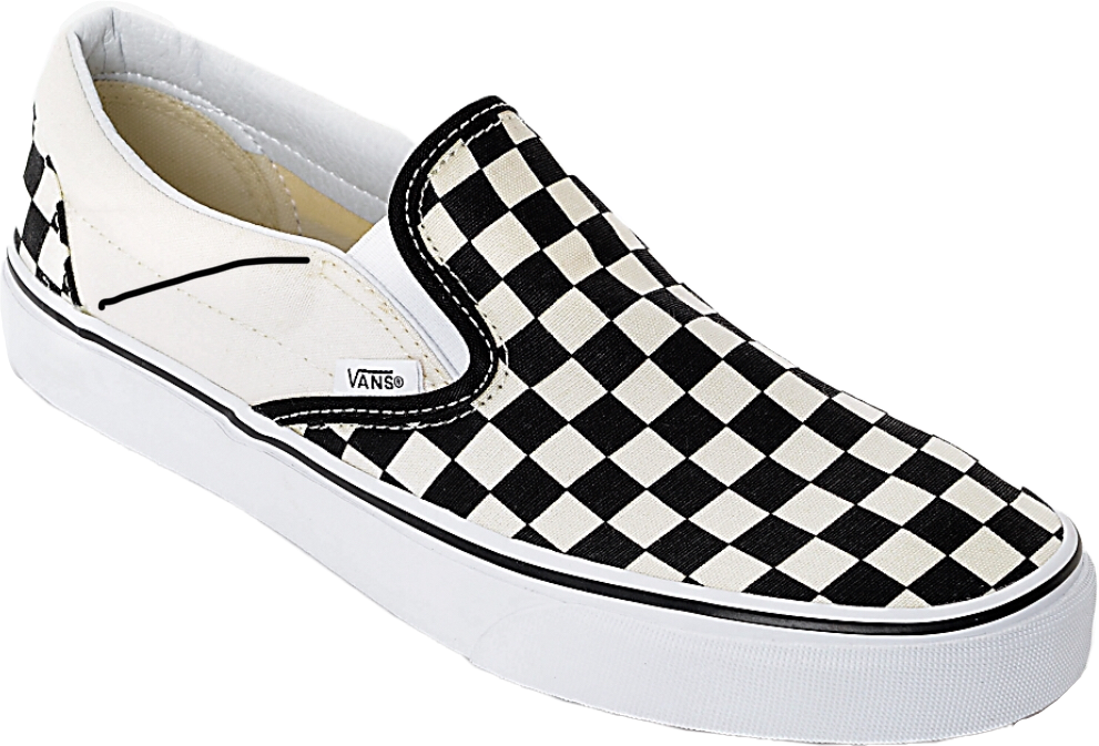 經典棋盤格Vans Slip-On鞋 壁紙 — 經典黑白格紋Vans slip-on運動鞋，在純黑背景下呈現銳利細節。