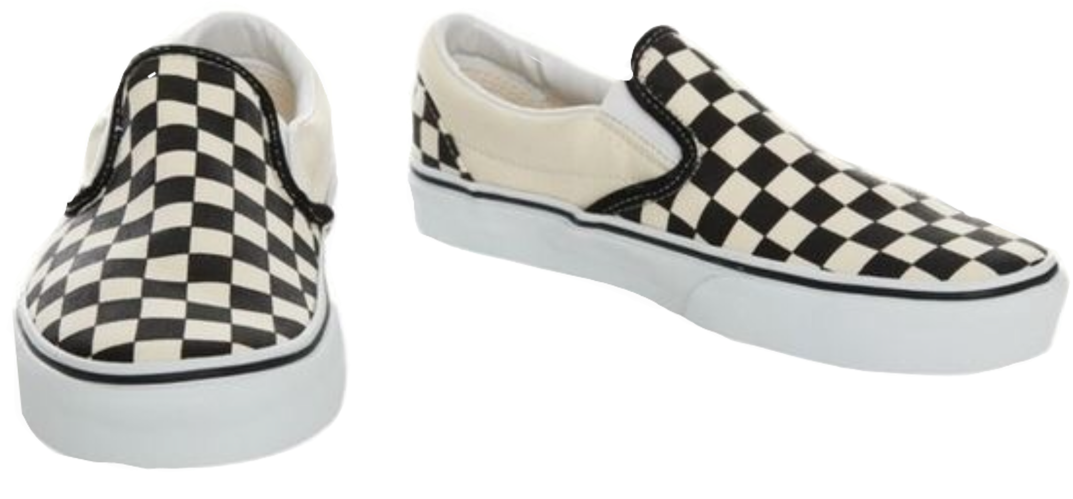 經典棋盤格 Vans 滑動鞋 壁紙 — 一對經典黑白格紋懶人運動鞋，白色鞋底，車線整潔。