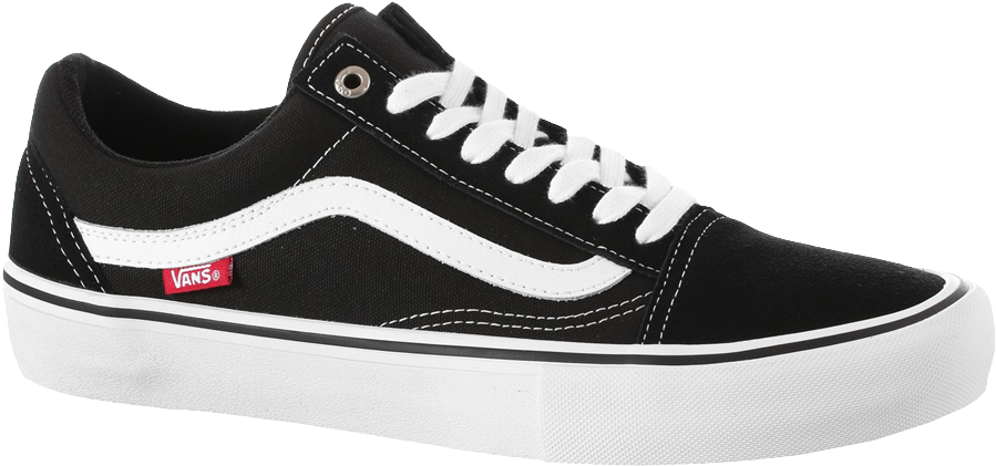 經典黑色Vans滑板鞋 壁紙 — 經典黑色Vans Old Skool運動鞋，配有白色鞋帶和標誌性側條紋，背景透明。