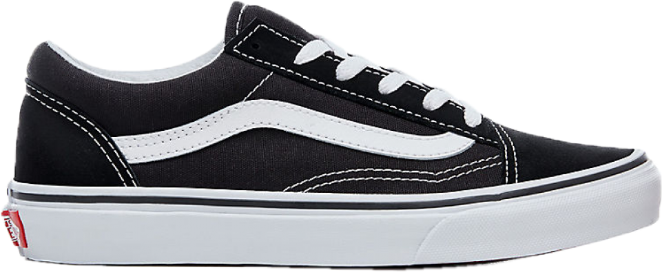 經典黑白 Vans 運動鞋 壁紙 — 一對時尚的黑色Vans Old Skool運動鞋，帶有白色縫線和鞋底，背景透明。