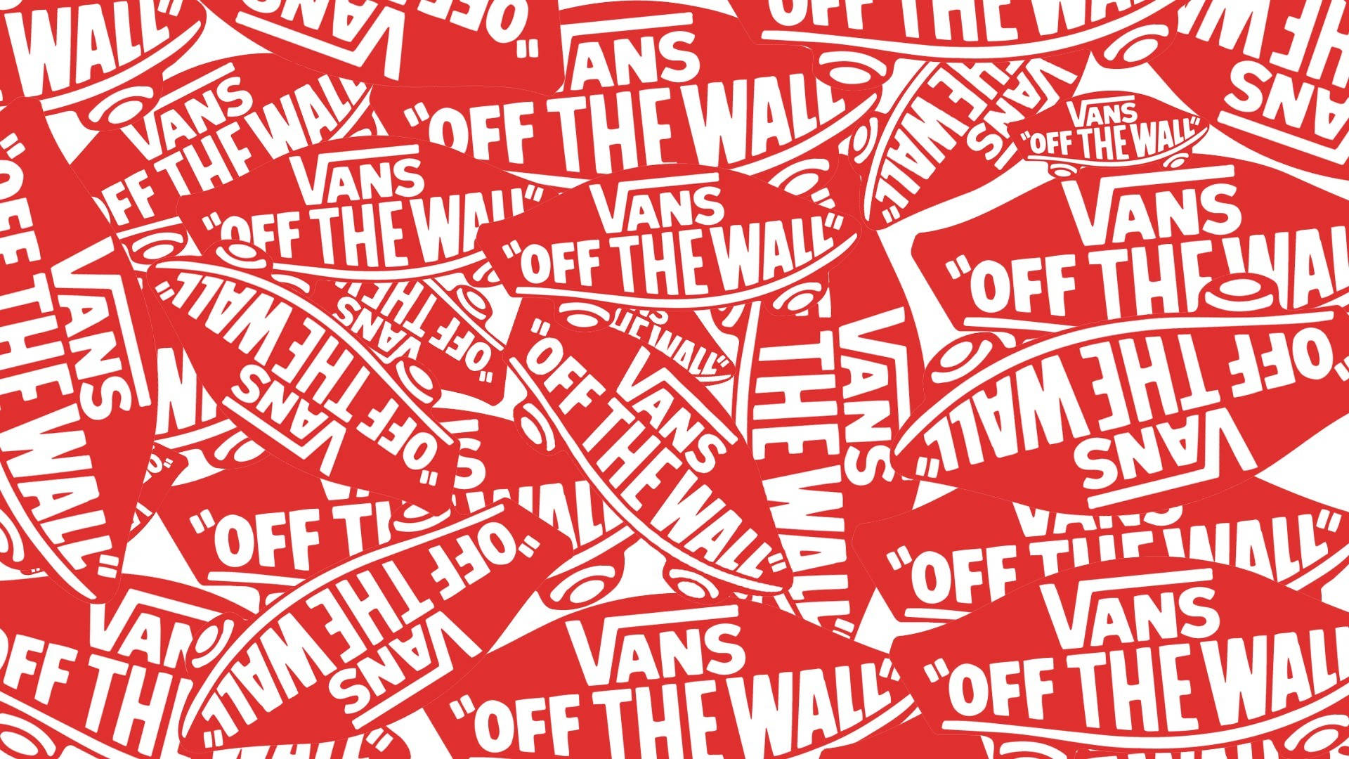 帶有重複白色Vans Off The Wall標誌的紅色背景。