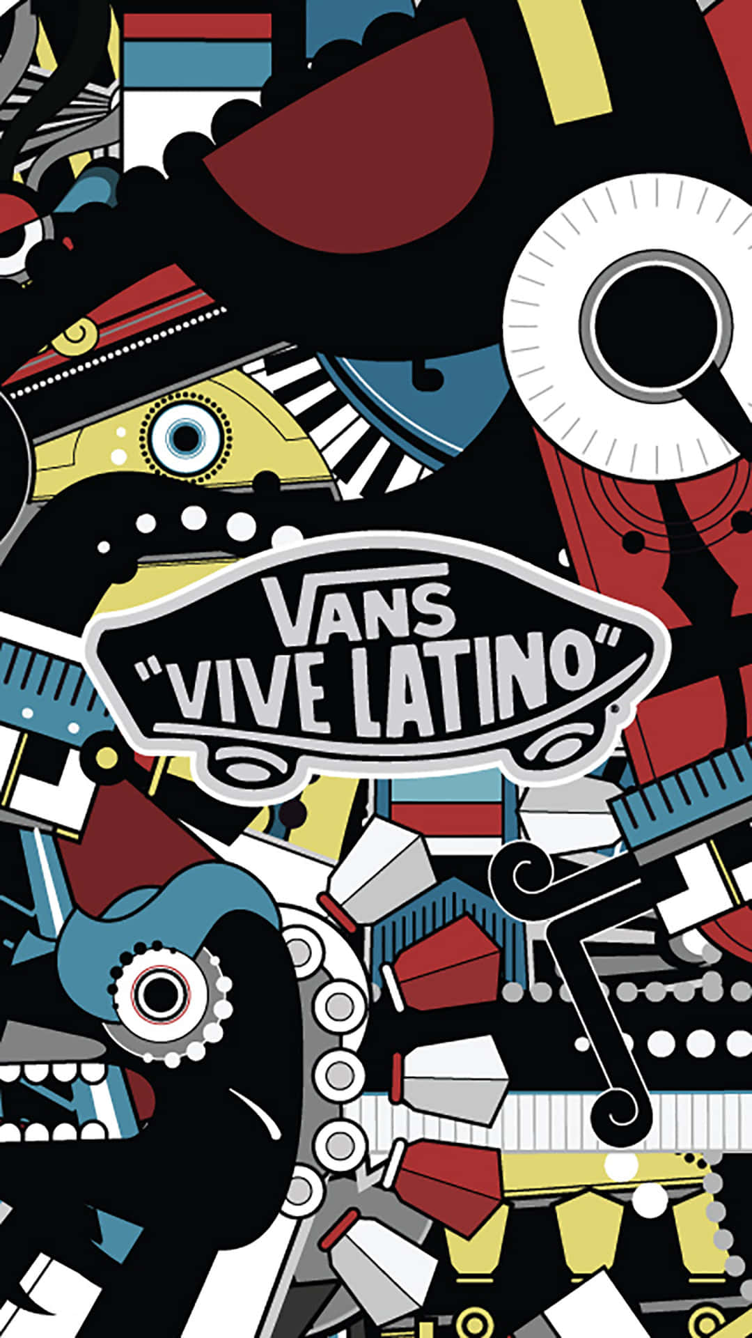Vans Vive Latino 標誌被抽象的機械和幾何形狀包圍。
