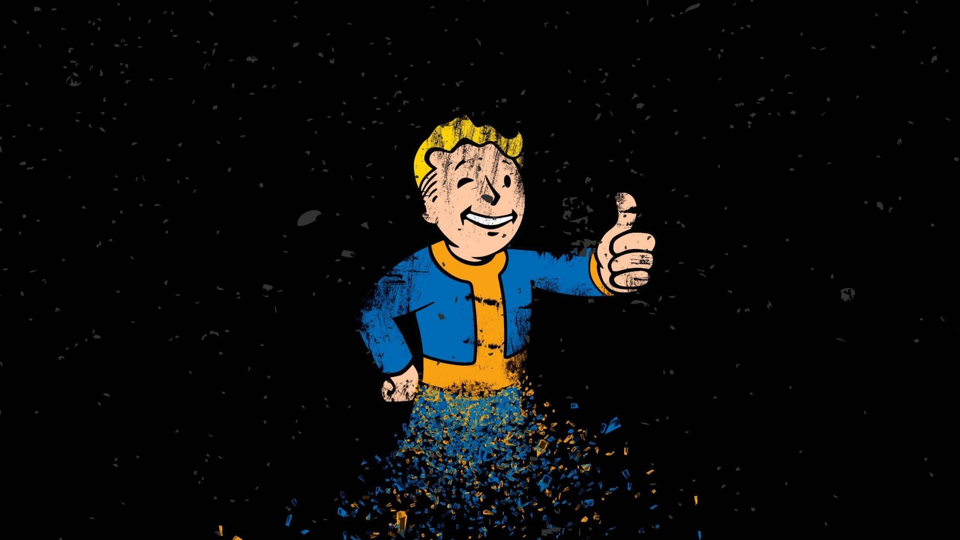 Vault Boy吉祥物豎起大拇指，碎片在他周圍墜落。