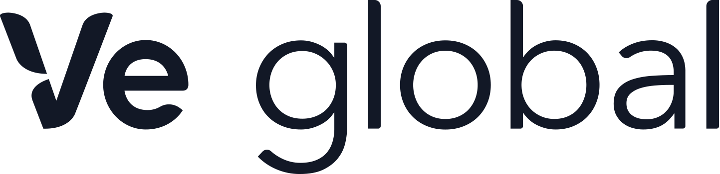Ve Global標誌設計 壁紙 — 深藍色Ve global標誌文字，黑色背景，現代無襯線字體。