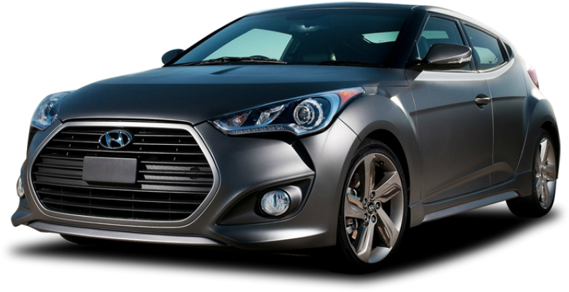 現代Veloster流線型設計 壁紙 — 一輛時尚的銀色現代Veloster跑車在黑色背景下的攝影棚燈光中展示。