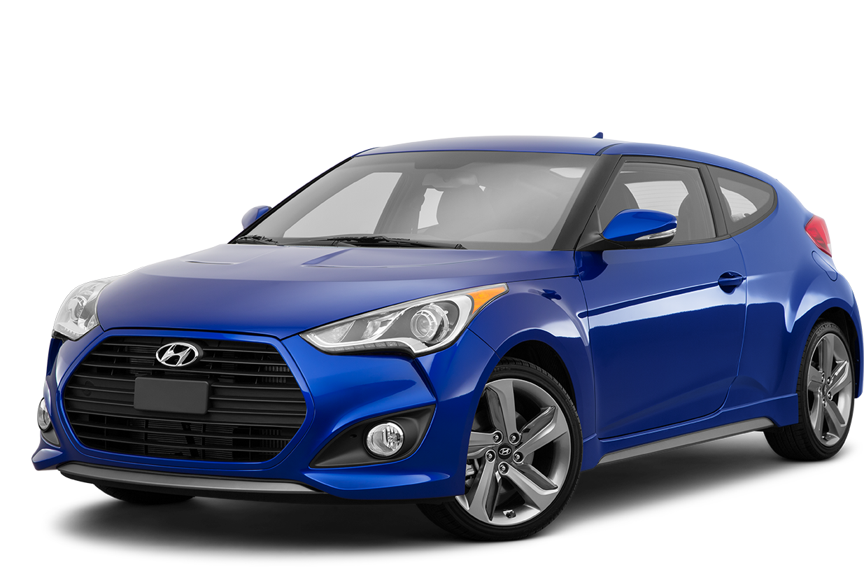 藍色現代Veloster側面視圖 壁紙 — 一輛充滿活力的藍色現代Veloster跑車，在工作室燈光下以乾淨的白色背景展示。
