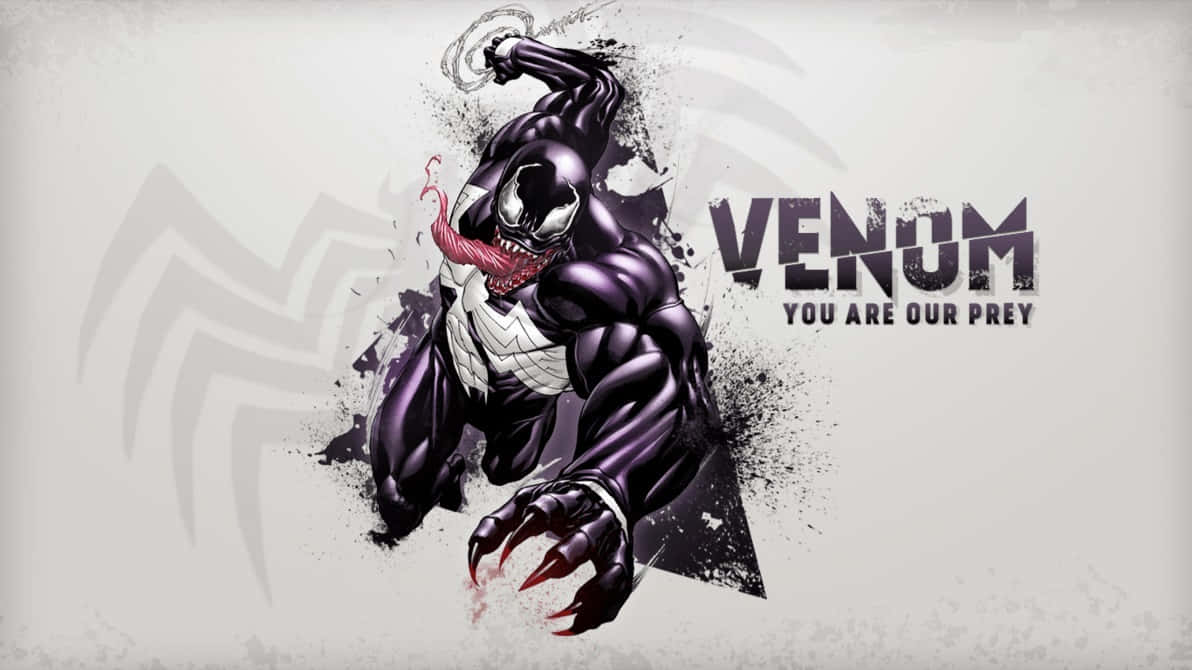 Scary Venom 桌布 壁紙 — Venom 伸出利爪向前猛撲，背景粗糙有紋理，並配上粗體文字。