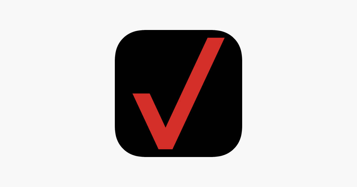 Verizon 檢查按鈕圖示 壁紙 — 在淺灰色背景上，一個黑色圓角方形圖示內有一個粗體的紅色勾號。
