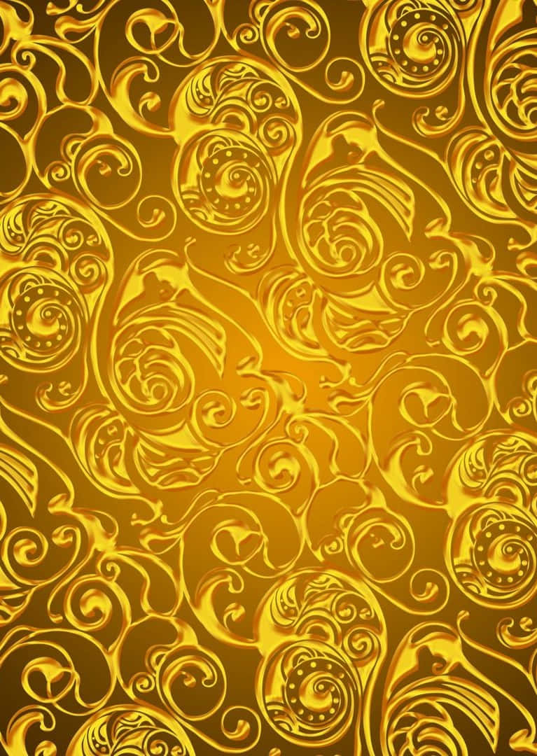 Versace iPhone 無限金箔浮雕 壁紙 — 一款豐富的金色牆紙，帶有複雜的漩渦圖案和浮雕紋理，溫暖地發光。