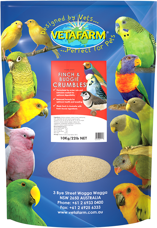 色彩繽紛的虎皮鸚鵡與Vetafarm鳥類飼料包裝 壁紙
