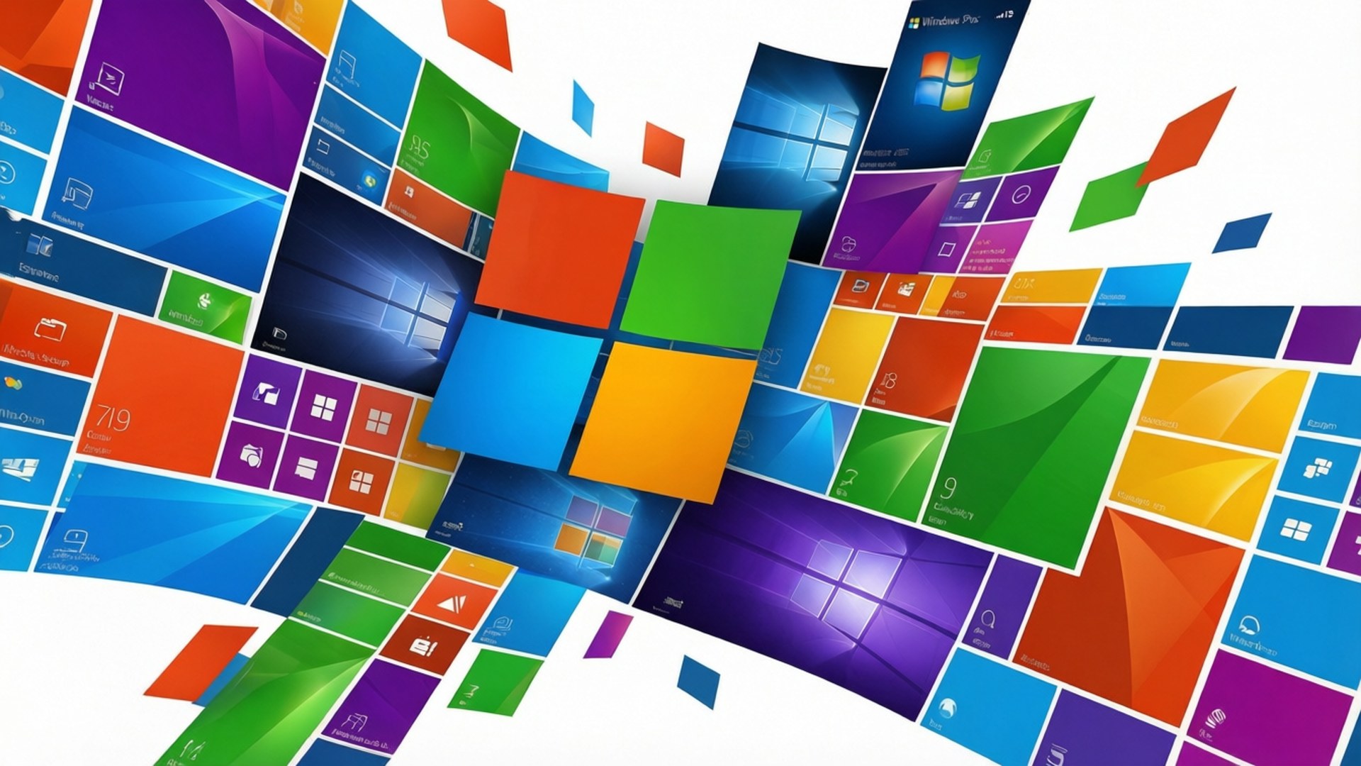 色彩繽紛的 Windows 方塊與應用程式圖示的動態爆炸。