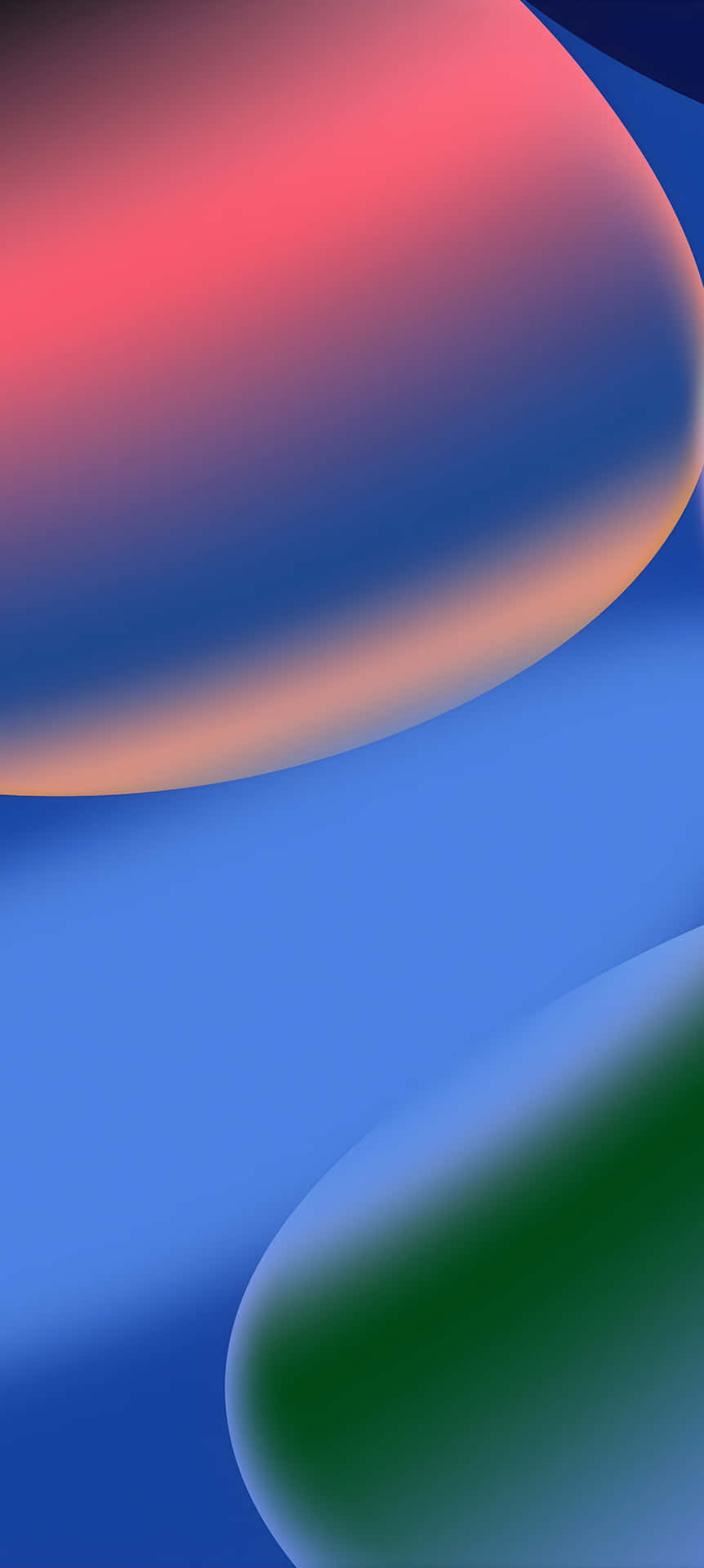  壁紙 — 紅色、藍色和綠色的鮮豔抽象形狀在深藍色漸變背景上柔和地融合。