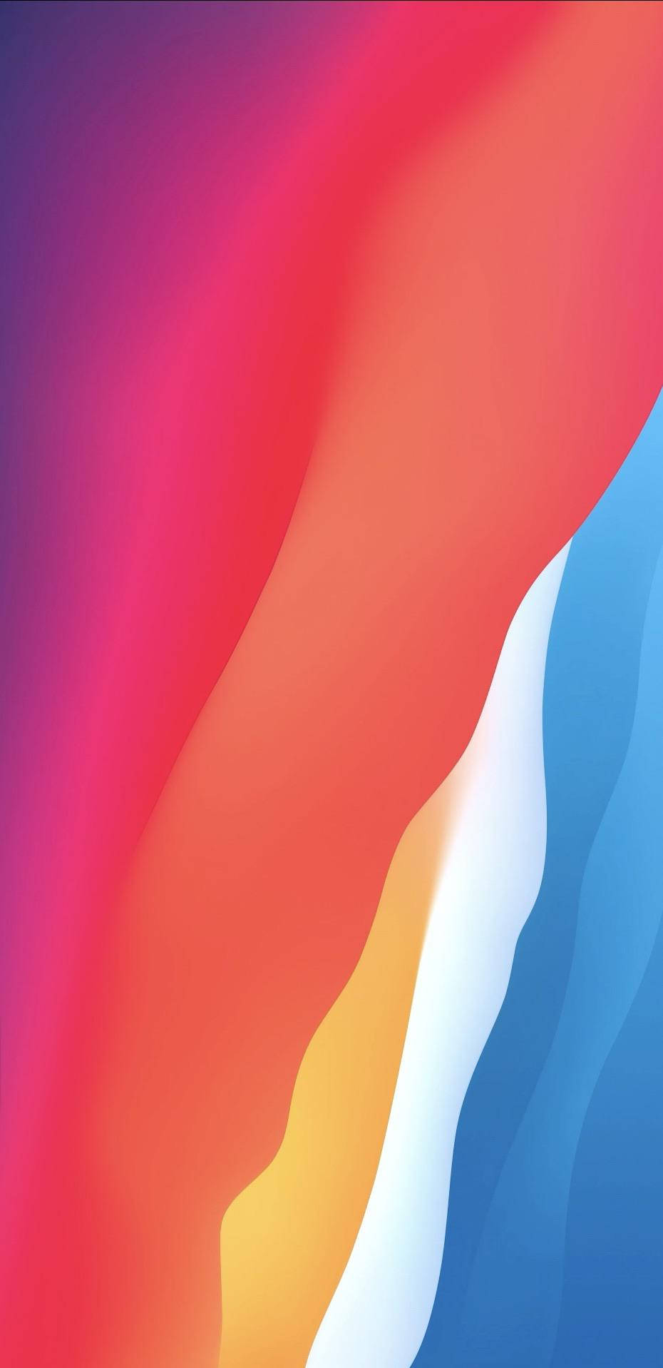 macOS Big Sur 多彩 壁紙 — 洋紅色、紅色、橙色、黃色、白色和藍色的鮮豔抽象波浪在數碼漸變中平滑融合。