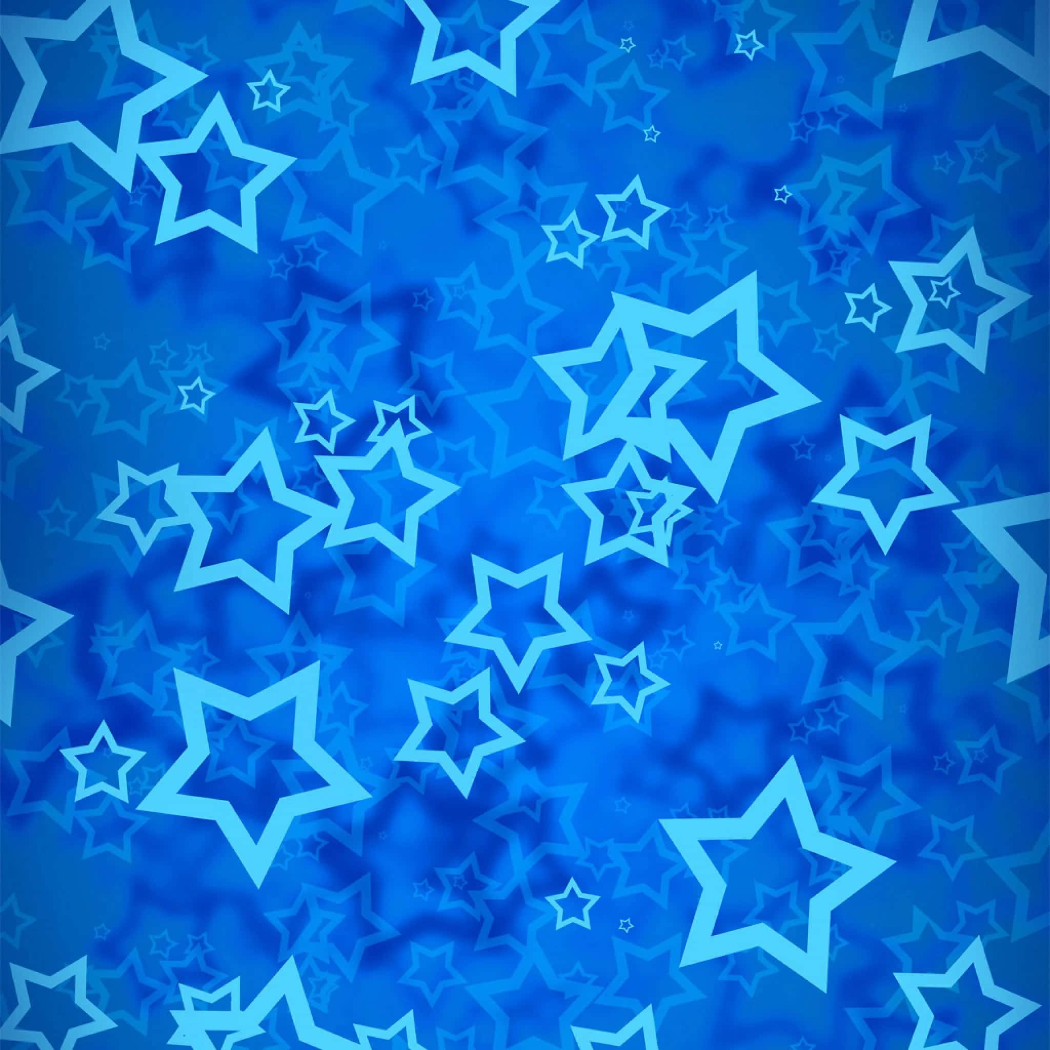 Blue Stars 桌布 壁紙 — 充滿各種大小發光星星輪廓的鮮豔藍色背景，營造出節日宇宙圖案。