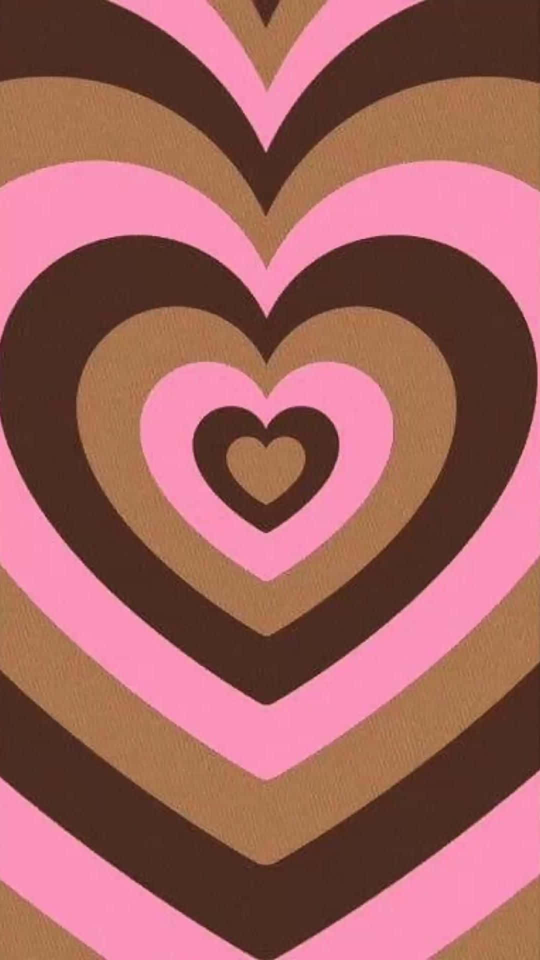 幾何設計中嵌套粉紅色和棕色心形的復古圖案 — 粉紅色心形動圖 壁紙