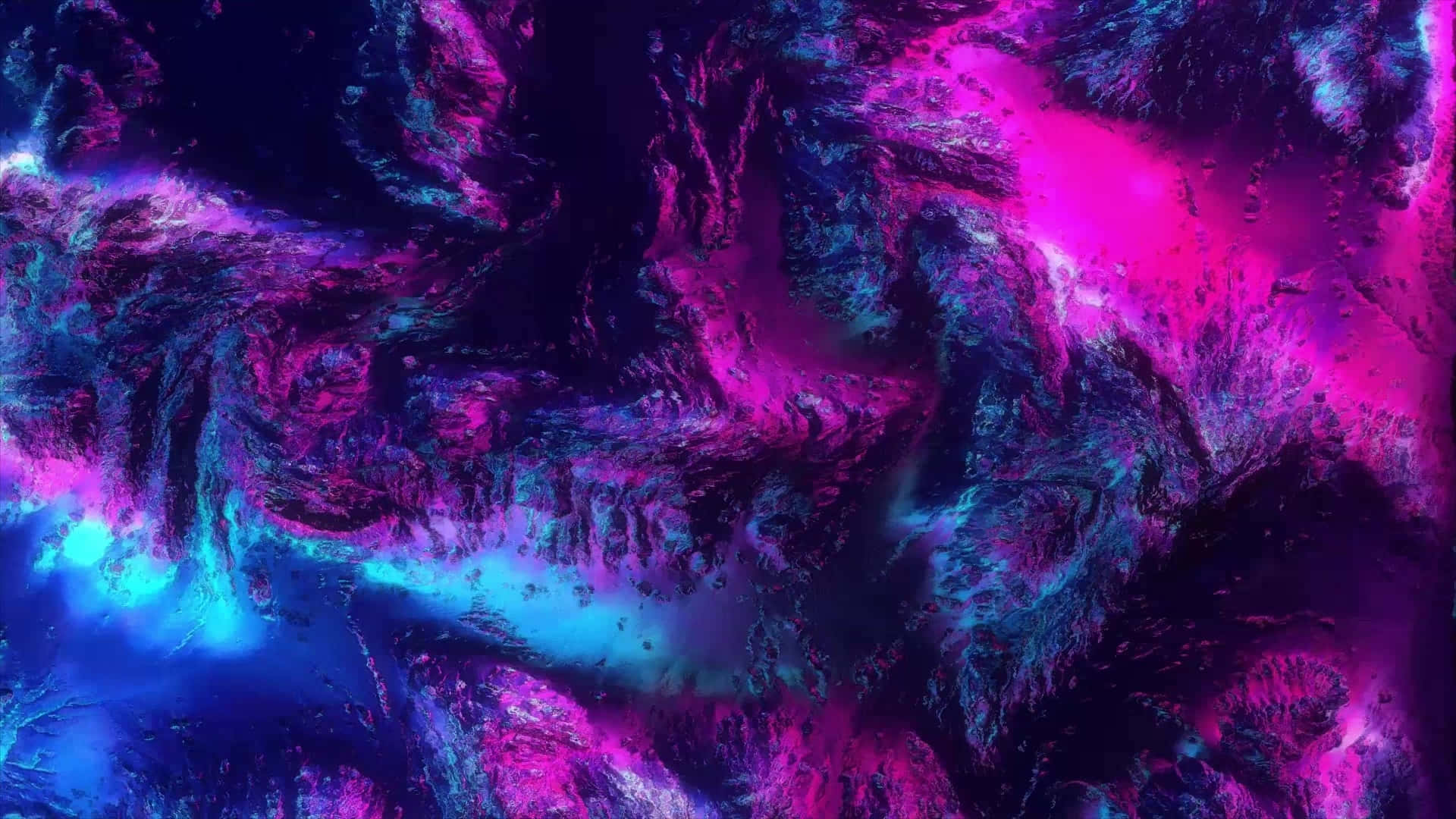  壁紙 — 充滿活力的宇宙星雲在黑暗虛空中以電光粉紅和深藍色旋轉。