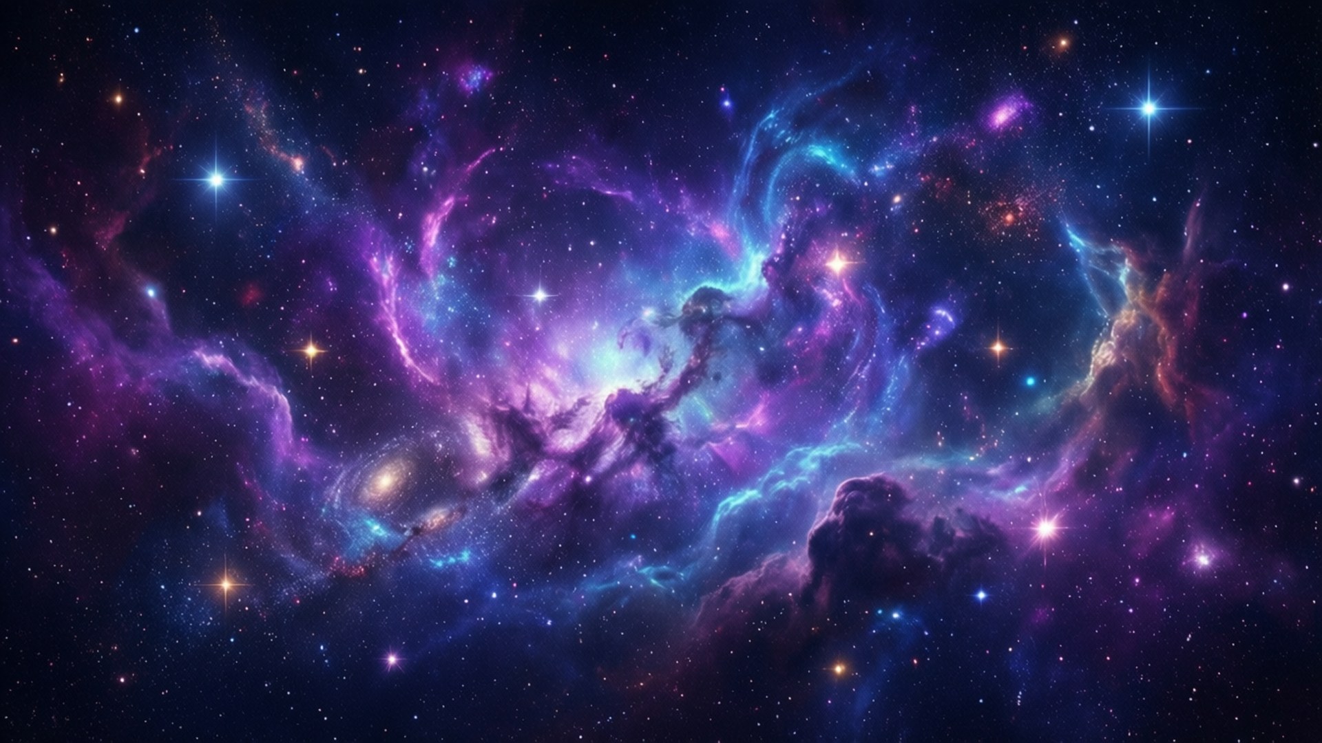 Swirling Nebula Dream 壁紙 — 充滿活力的宇宙星雲在星空背景下以電光紫、藍和粉紅色旋轉。