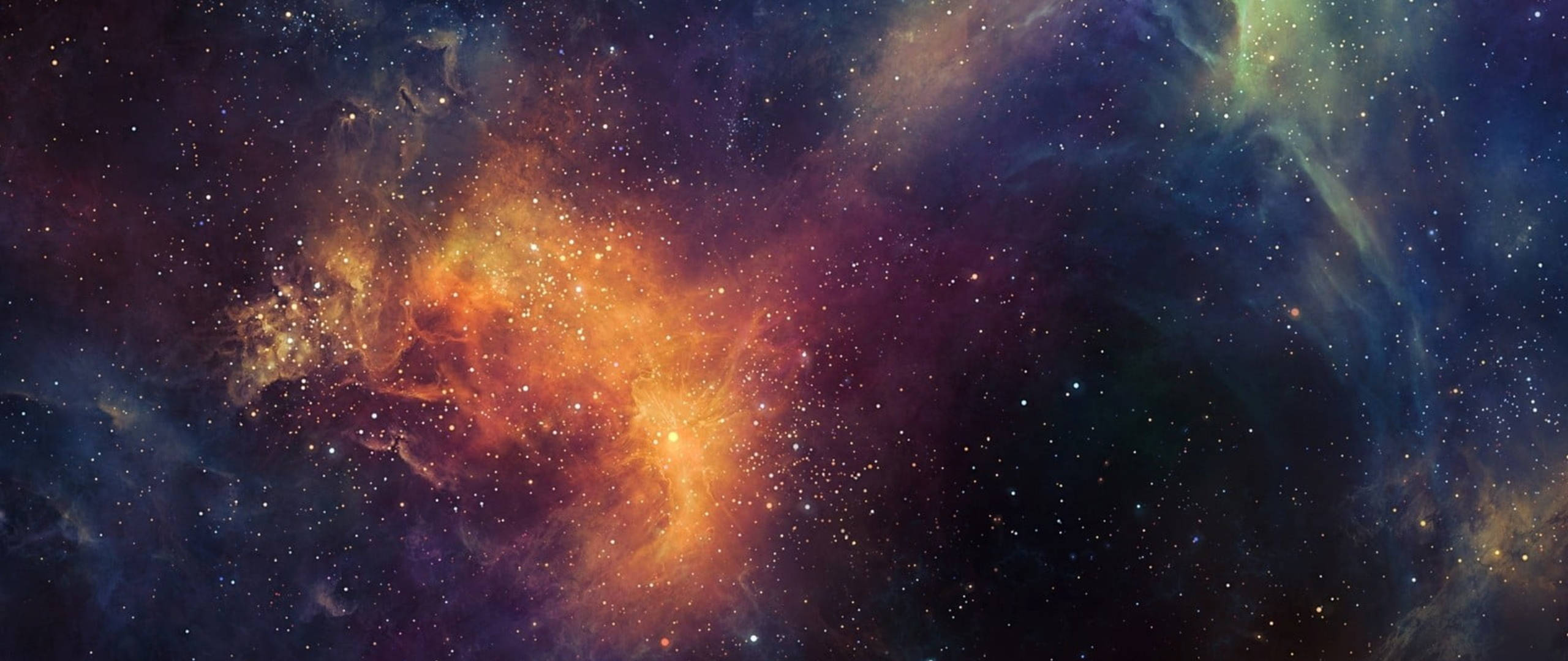 充滿活力的宇宙星雲，橙色和紫色的雲層在星空中旋轉發光。
